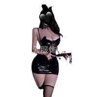 Guiyun Sexy Lace Mesh PU Leather Mini Bodycon Dress – Trendy Bold Night Out Outfit thumbnail