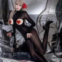 Guiyun Sexy Sheer Shiny Bodysuit - Ultra-Thin Oil-Shine Black Fishnet Tights with Open-Crotch & Seamless Chest Cutout thumbnail