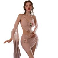 Hanfu-Inspired Lingerie Set - Floral Embroidered Sheer Wrap Top & Matching Bottoms, Vintage-Chic Sensual Outfit thumbnail