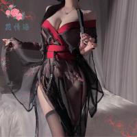 Hua Qing Hai Japanese-Style Lingerie Kimono Set - Black Floral Print Seductive No-Remove Outfit for Women thumbnail