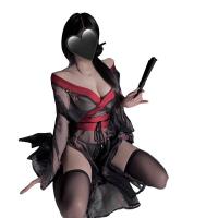 Hua Qing Hai Japanese-Style Lingerie Kimono Set - Black Floral Print Seductive No-Remove Outfit for Women thumbnail