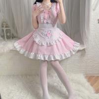 Japanese Anime Maid Costume - Pink & White Cosplay Dress for Restaurant Roleplay, Custom Factory Made thumbnail