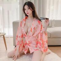 Japanese Cherry Blossom Lace Corset Robe Set - Sexy Sheer Kimono-Inspired Sexy Lingerie Ensemble thumbnail