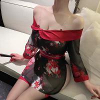 Japanese-Inspired Sheer Kimono-Style One-Shoulder Lingerie Set for Curvy Women - Sexy, No-Remove Design thumbnail