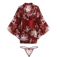 Japanese-Inspired Sheer Kimono Sleep Set – Sensual Lace Trimmed Robe & Matching Bralette Panty Set for Women thumbnail