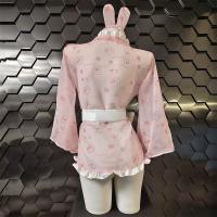 Japanese Kawaii Bunny Kimono Robe - Sexy Lace Sleepwear with Bow & Floral Print, Pure & Alluring Lingerie Set thumbnail