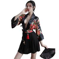 Japanese Kimono-Style Lingerie Set - Deep V Sexy Sleepwear & Bedroom Play Outfit, No-Remove Design thumbnail