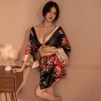 Japanese Kimono Lingerie Set - Sexy Floral Print Sauna & Photo Shoot Outfit, One-Piece Sensual Costume thumbnail