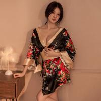 Japanese Kimono Lingerie Set - Sexy Floral Print Sauna & Photo Shoot Outfit, One-Piece Sensual Costume thumbnail