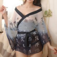 Japanese Kimono-Style Lingerie Set - Sexy Sheer Chiffon Sleepwear Robe for Women, Pure Temptation Nightwear thumbnail