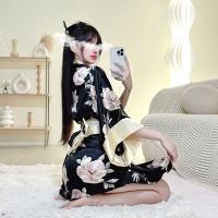 Japanese Kimono Lingerie Set for Women - Flirty Playful Costume with Floral Print & Dramatic Sleeves thumbnail