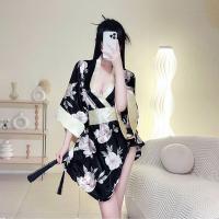 Japanese Kimono Lingerie Set for Women - Flirty Playful Costume with Floral Print & Dramatic Sleeves thumbnail