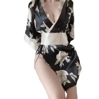 Japanese Kimono Lingerie Set for Women - Sexy Playful Fox-Themed Costume with Floral Print thumbnail