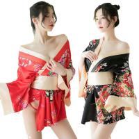 Japanese-Style Kimono Lingerie Set for Women – Sexy Sleepwear & Costume Outfit, Floral Print Seductive Nightgown thumbnail