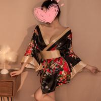 Japanese-Style Lingerie Kimono Robe Set - Seductive Sheer Chest-Reveal Sleepwear for Couples, No-Undress Design thumbnail