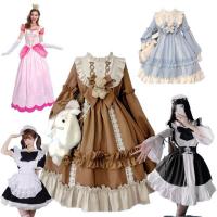Japanese Style Plus Size Black White Lace Maid Dress - Lolita Cosplay Outfit Set for Women thumbnail