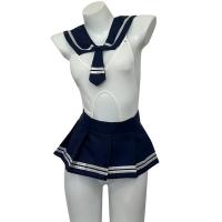 Japanese Schoolgirl Costume - Sexy Open-Crotch Bodysuit with Skirt, Sailor Style Uniform Outfit for Adults thumbnail