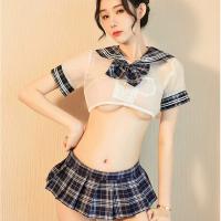 Japanese Schoolgirl JK Uniform Set - Sexy Sheer Blouse & Plaid Pleated Skirt Outfit thumbnail