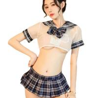 Japanese Schoolgirl JK Uniform Set - Sexy Sheer Blouse & Plaid Pleated Skirt Outfit thumbnail