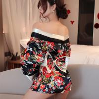 Japanese-Style Sexy Kimono Robe - Sheer Lace Trim, Low-Neck Seductive Lounge Wear for Women thumbnail