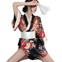 Japanese-Style Sexy Kimono Robe - Sheer Lace Trim, Low-Neck Seductive Lounge Wear for Women thumbnail