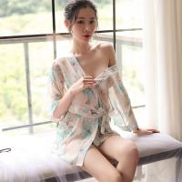 Japanese-Style Sexy Lace Sleepwear Set – Sheer Chiffon Kimono Robe & Matching Lingerie Outfit thumbnail