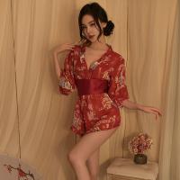 Japanese-Style Sexy Lingerie Set - Deep V Kimono Bathrobe Outfit with Alluring Floral Print thumbnail