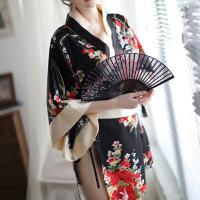 Japanese-Style Sexy Lingerie Kimono with Bow Print - Seductive East Asian Dance Costume, No-Remove Uniform thumbnail