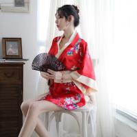 Japanese-Style Sexy Lingerie Kimono with Bow Print - Seductive East Asian Dance Costume, No-Remove Uniform thumbnail