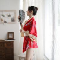 Japanese-Style Sexy Lingerie Kimono with Bow Print - Seductive East Asian Dance Costume, No-Remove Uniform thumbnail