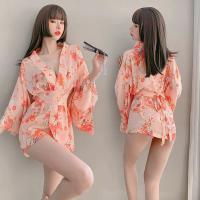 Japanese-Style Sexy Lingerie Sleep Set – Sakura-Themed At-Home Kimono Sleepwear, No-Remove Design thumbnail