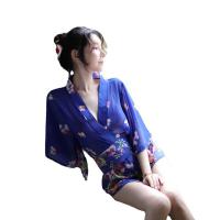 Japanese-Style Sexy Yukata Robe Set - Deep V Lace-Up Kimono Bathrobe with Floral Print for Role Play thumbnail