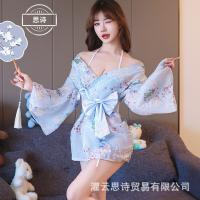 Japanese-Style Sheer Kimono Lingerie Set – Sensual Lace Trimmed Sleep Dress & Open-Front Robe for Women thumbnail