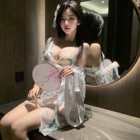 Japanese-Style Waist-Cinching Lace Bodysuit - Sheer Kimono-Inspired Erotic Lingerie Set for Bedroom Wear thumbnail