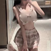 JK Uniform Lingerie Set - Cute & Sexy Schoolgirl Style Gridded Outfit, No-Remove Design for Spring thumbnail