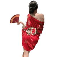 Kimono-Style Deep V Lingerie Robe - Sexy Japanese-Inspired Sleepwear & Cosplay Dress thumbnail