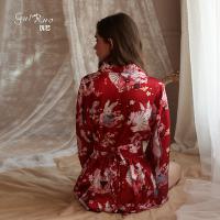 Kuoruo Sexy Kimono-Style Lingerie Set - Satin Open-Front Printed Role Play Outfit for Women thumbnail