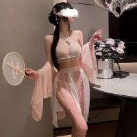 Lace Bridal Sleepwear Set - Plus Size Sheer Hanfu-Inspired Robe, Kimono & Chemise Nightgown Ensemble thumbnail
