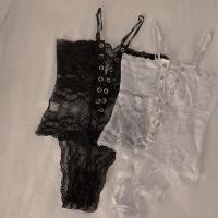 Lace Cami Bodysuit for Women - Spring Summer Pure & Tempting Sexy Tight-Fit Lace Bind-Up Bodysuit thumbnail