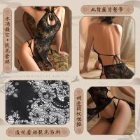 Lace Cheongsam Lingerie Set - Sexy Sheer Silk-Feel Sleepwear & Strap Dress for Small Bust thumbnail