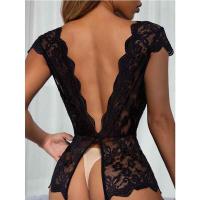 Wholesale Lace Deep V-Back Seductive Sleepwear - Erotic Lingerie Set with Sheer Cutouts & Floral Trim thumbnail