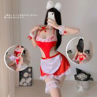 Lace Role Play Costume Set - Sexy Maid Outfit with Sheer Mesh & Hollow Detail, Cosplay Uniform for Women thumbnail