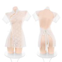 Lace Sheer Mini Bra Set & Silk-Like Qipao Sleep Dress – Sexy Vintage-Inspired Women's Lingerie Sleepwear thumbnail