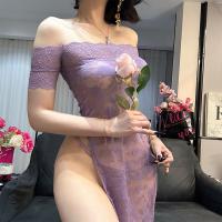 Lace Sheer Off-Shoulder Bodysuit Dress - Busty Sexy Sleepwear for Women, Elegant Pure-Temptation Lingerie thumbnail