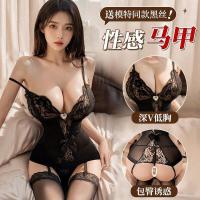 Lace Teddy Sleep Dress for Women – Sexy Sheer Mesh Bodysuit with Adjustable Straps & Matching Bra Set thumbnail