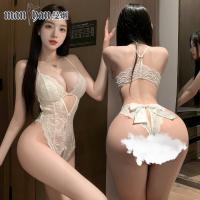 Lace Temptation Open-Crotch Bodysuit for Women - Sexy Sheer Sleepwear & No-Remove Lingerie Set thumbnail