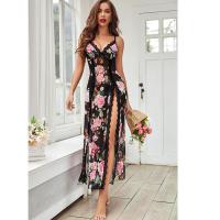 Lace Trim Strap Nightgown - Sexy Sheer Split Front Sleepwear with Floral Print,Europe and America-Inspired Erotic Linger thumbnail