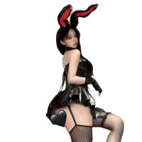 Genuine Leather Corset Set-Sexy Europe and America-Style Zippered Latex-Look Role Play Outfit for Women thumbnail