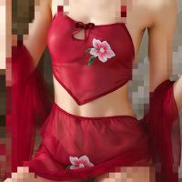 Lemon Tale Hanfu-Inspired Babydoll Lingerie - Sheer Mesh Cheongsam Style Busty Corset Top with Ties thumbnail