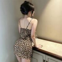 Leopard Print Sexy Lace Sleep Dress with Built-in Pads - Seductive No-Remove Lingerie Set for Small Bust Enhancement thumbnail